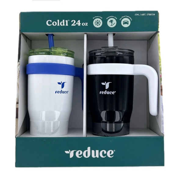 Reduce Insulated Tumbler Set with Straws Black/White - Picture 2 of 4